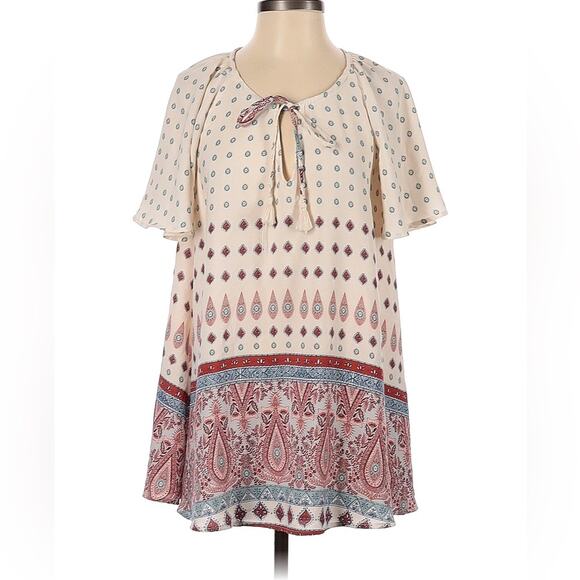 Show Me Your Mumu Flutter Sleeve Tassel Tie Tunic Size X-Small, Oversized - Picture 3 of 12